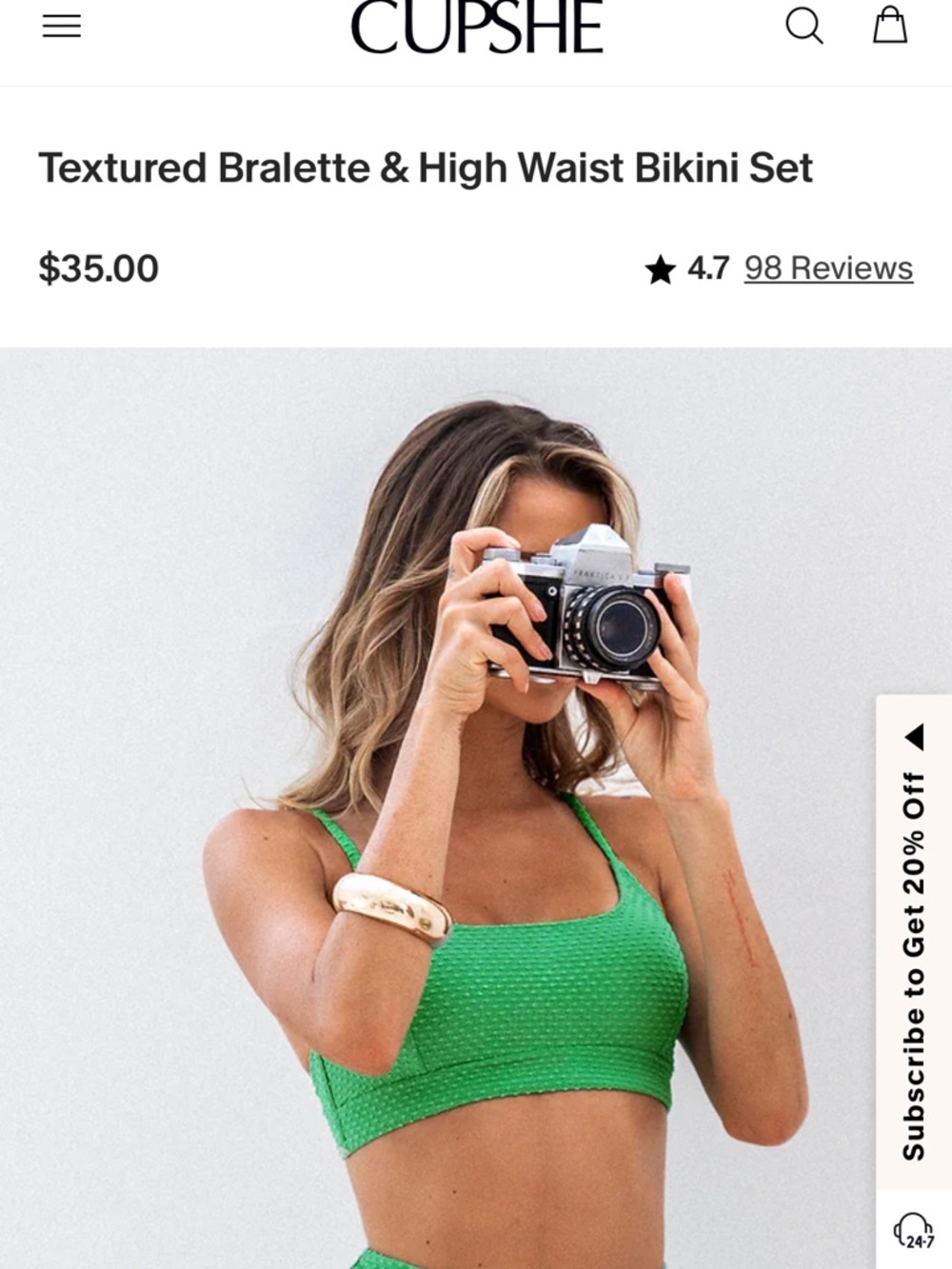 Cupshe Textured Bralette & High Waist Bikini Set - Picture 5 of 5